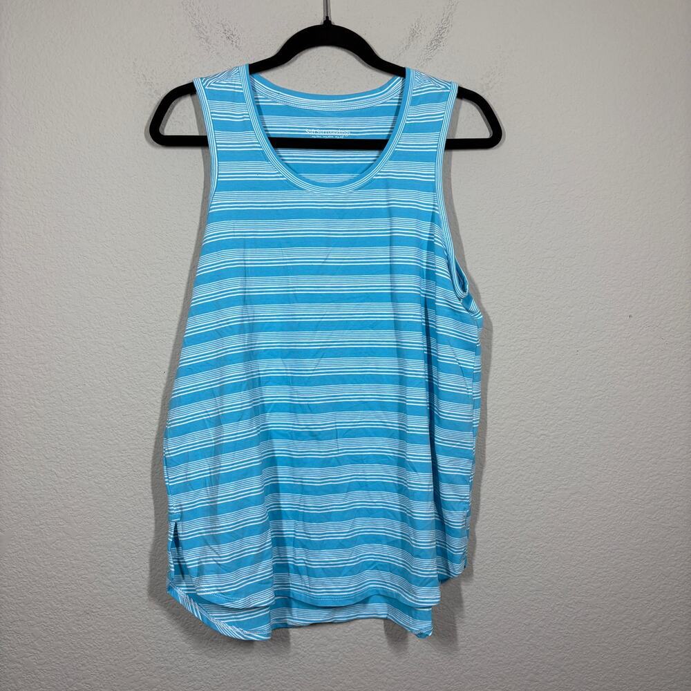 Soft Surroundings Petite Medium Isabel Pima Tunic Tank Top Blue Striped
